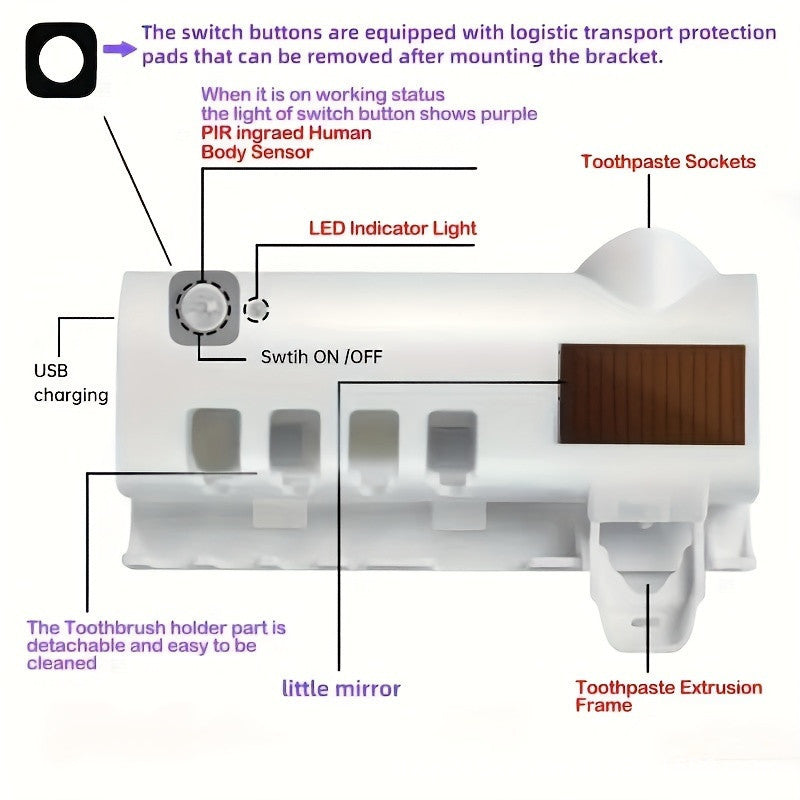 Porte-brosse à dents USB, support de brosse à dents double couche, distributeur automatique de dentifrice, outils de salle de bain muraux
