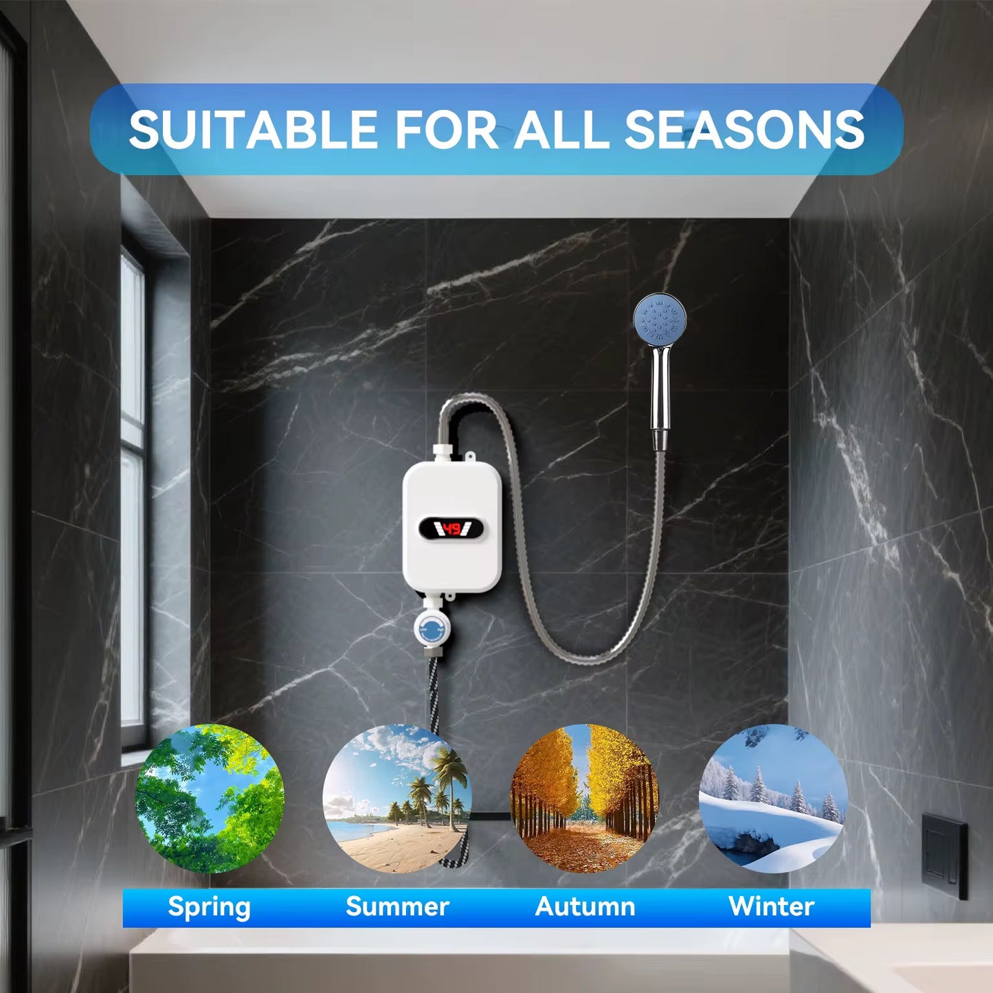 Chauffe-Eau électrique Instantané, Mini Chauffe-Eau Instantané 3500 W Avec Affichage NuméRique LED, Douche à Eau Chaude, Ensemble de Douche Thermostatique, Petite Cuisine, Salle de Bain, MéNage [Classe énergétique A]