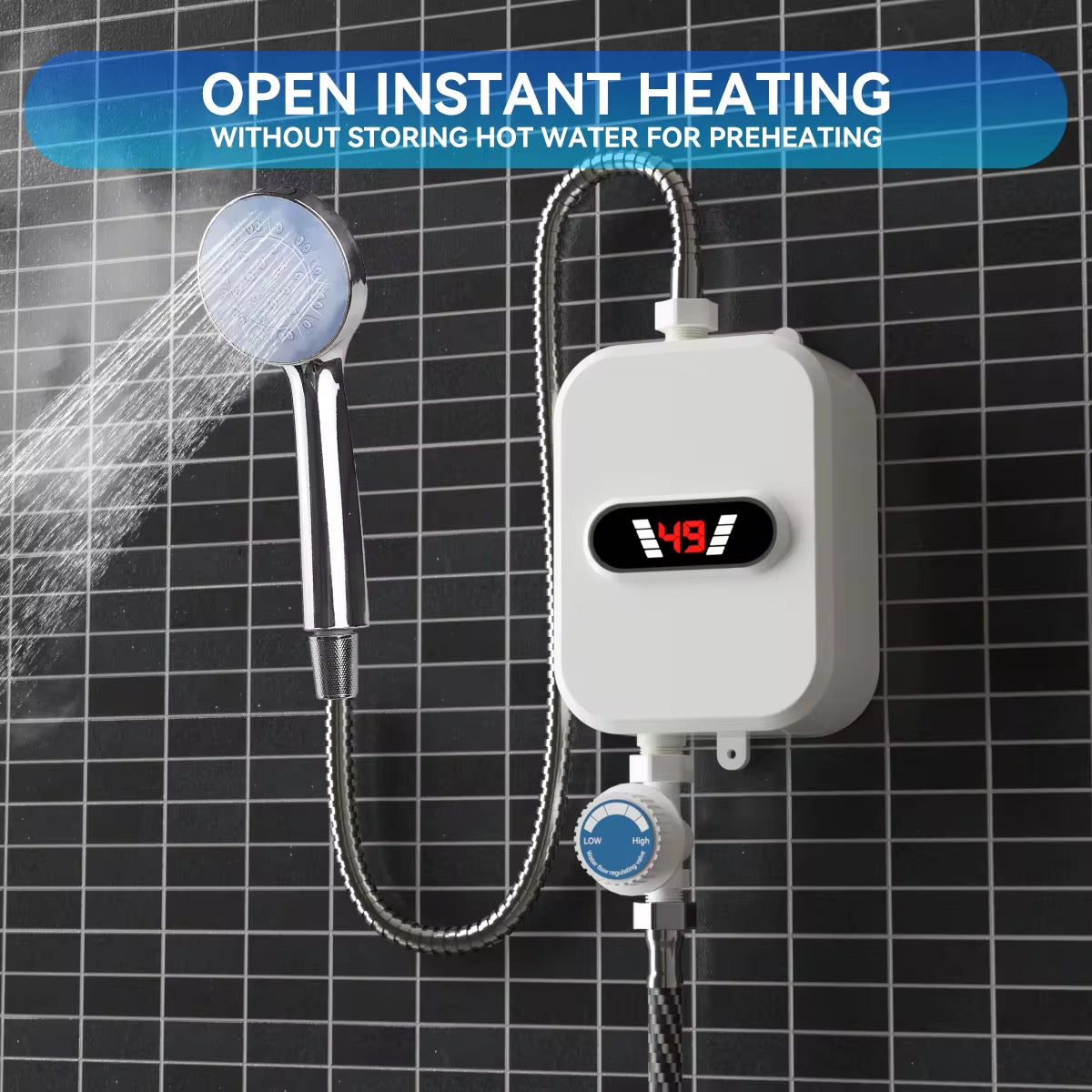 Chauffe-Eau électrique Instantané, Mini Chauffe-Eau Instantané 3500 W Avec Affichage NuméRique LED, Douche à Eau Chaude, Ensemble de Douche Thermostatique, Petite Cuisine, Salle de Bain, MéNage [Classe énergétique A]