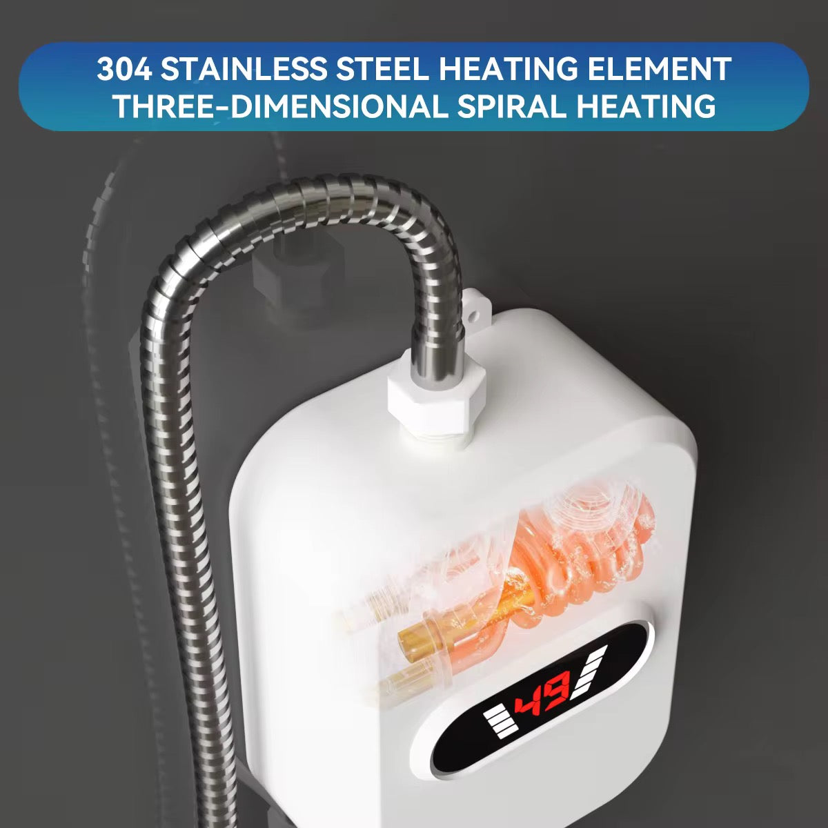 Chauffe-Eau électrique Instantané, Mini Chauffe-Eau Instantané 3500 W Avec Affichage NuméRique LED, Douche à Eau Chaude, Ensemble de Douche Thermostatique, Petite Cuisine, Salle de Bain, MéNage [Classe énergétique A]