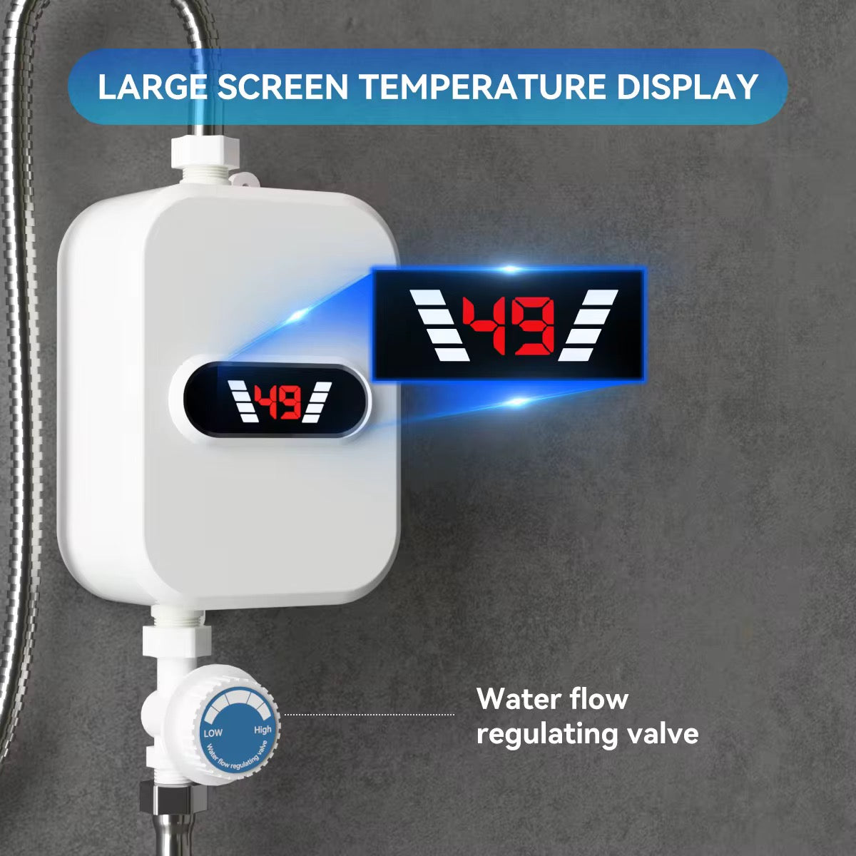 Chauffe-Eau électrique Instantané, Mini Chauffe-Eau Instantané 3500 W Avec Affichage NuméRique LED, Douche à Eau Chaude, Ensemble de Douche Thermostatique, Petite Cuisine, Salle de Bain, MéNage [Classe énergétique A]