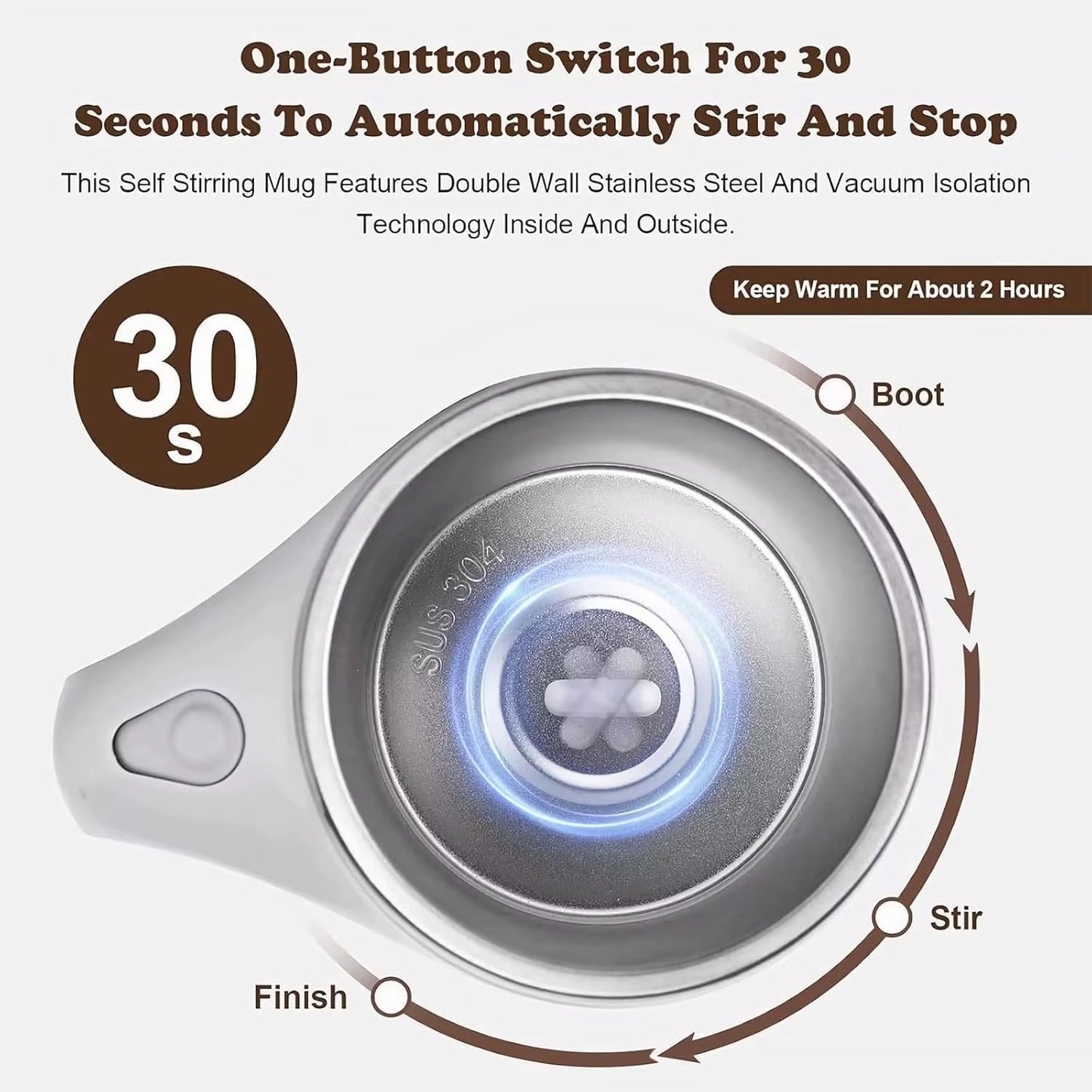 Tasse d'agitation automatique, tasse à café électrique magnétique automatique, tasse de mélange mignonne, pour remuer bureau/cuisine/voyage/café à la maison/thé/chocolat chaud/lait (café)