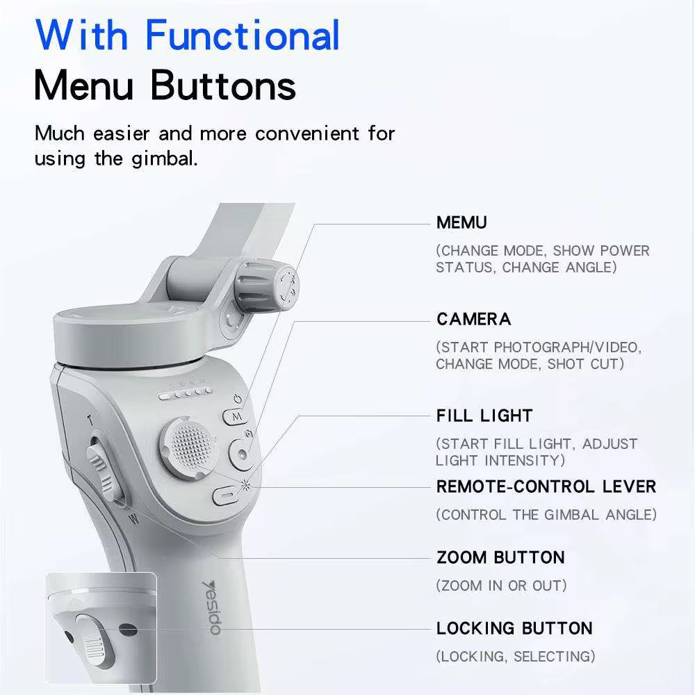 TOKQI M01 Stabilisateur de téléphone à cardan portable avec lumière de remplissage Stabilisateur 3 axes Intelligent Reconnaissance Visage Suivi Anti-Secouement Cardan Diffusion en direct