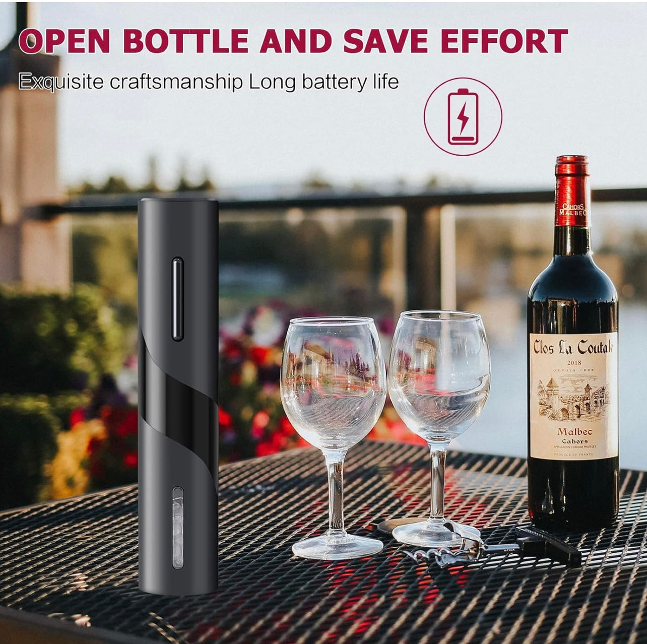 Tire Bouchon Électrique, Ouvre Bouteille Professionnel pour Vin Sans Fil Décapsuleur Automatique avec USB, Coupe-capsule, Bouchon de Bouteille de Vin et Bec Verseur, pour la maison, le restaurant